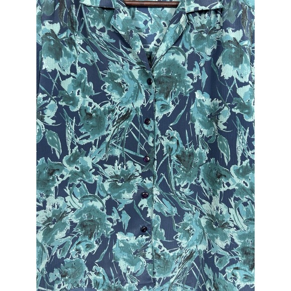 DonnKenny Womens Button Up Blouse Size L Tropical Blue Floral Short Sleeve Beach - Picture 3 of 9